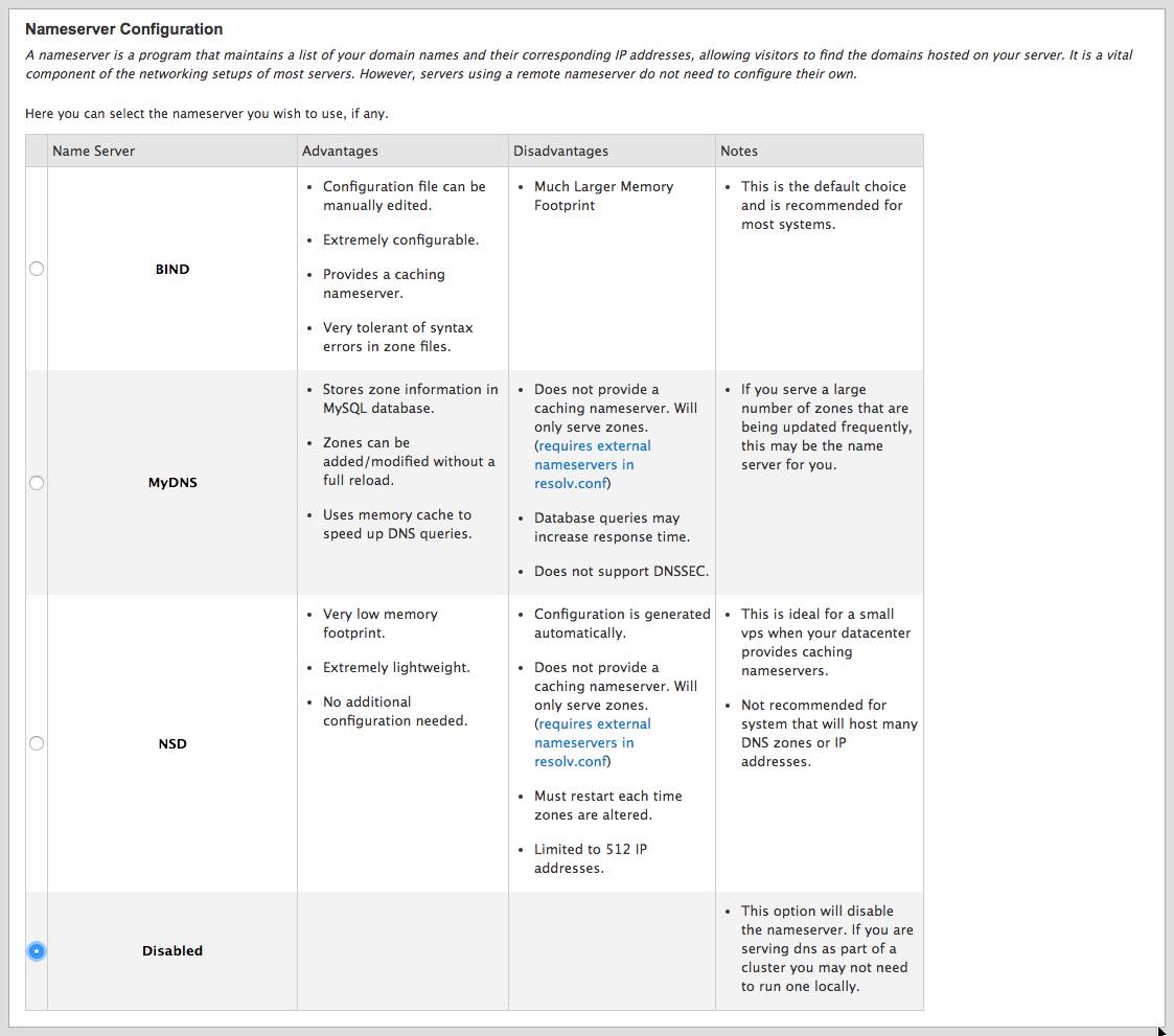 cPanel DNS server selection using Linode nameservers.