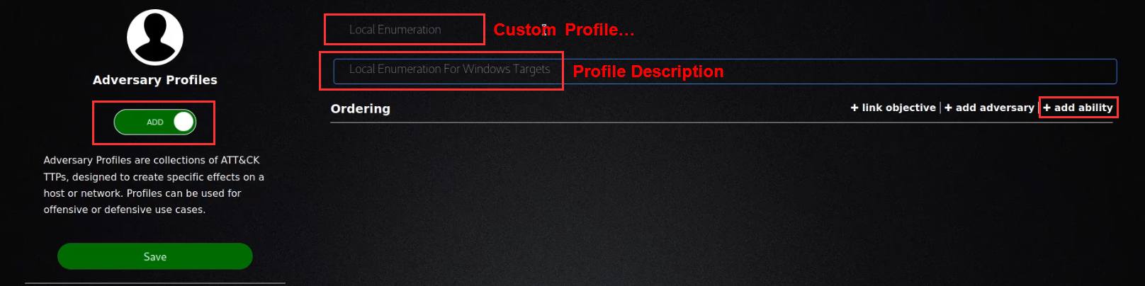Caldera new custom adversary profile form Caldera new custom adversary profile form