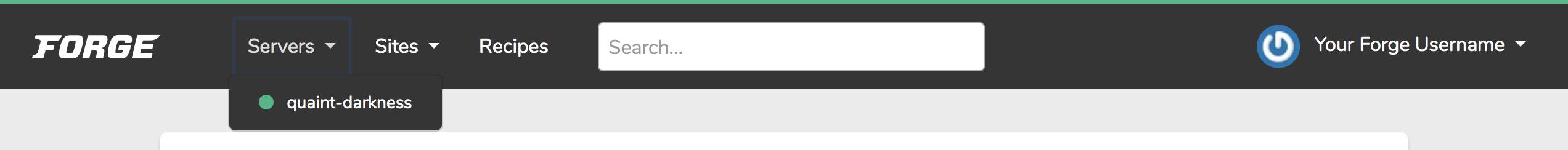 The servers drop-down menu Servers Menu