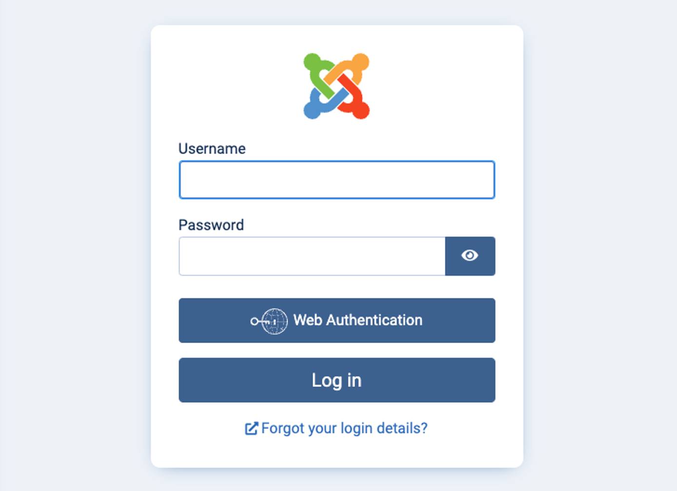 Screenshot of a Joomla admin login form Screenshot of a Joomla admin login form